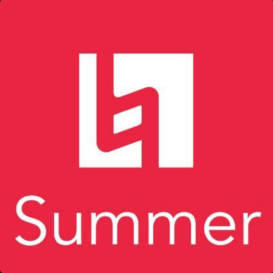 a red and white berklee logo with the word "summer" underneath.